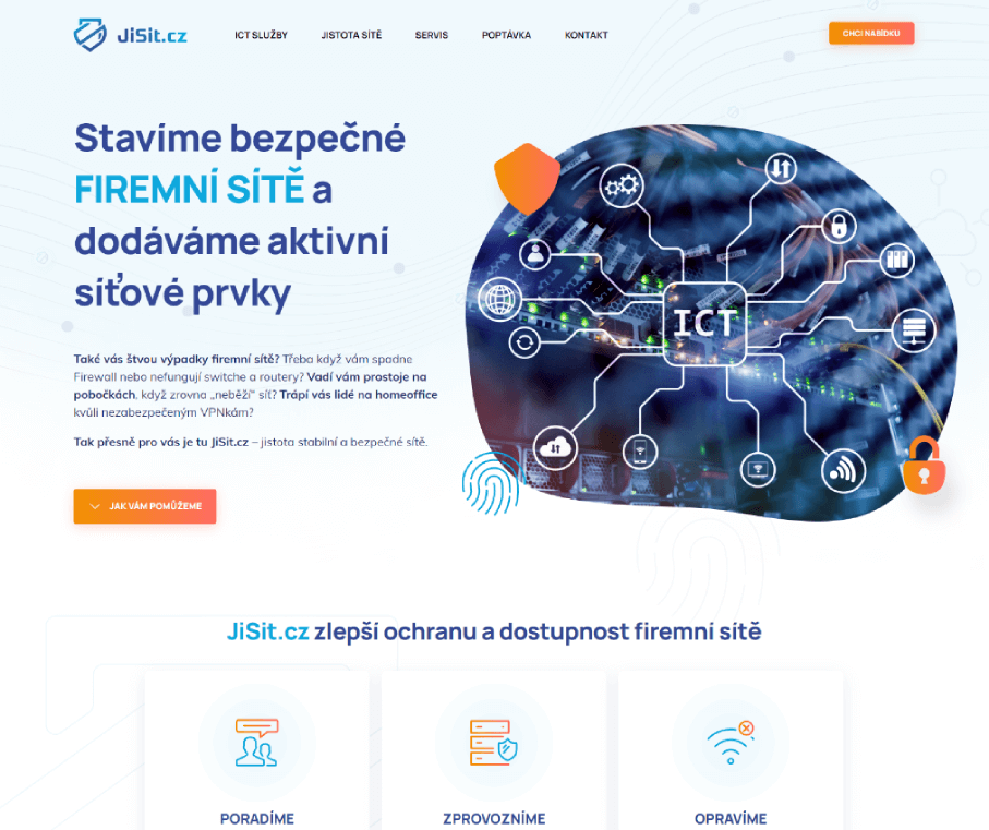 Copywriting a návrh webu od UX textaře pro JiSit.cz - pražskou ICT firmu se specializací na stabilní a bezpečnou podnikovou síť.