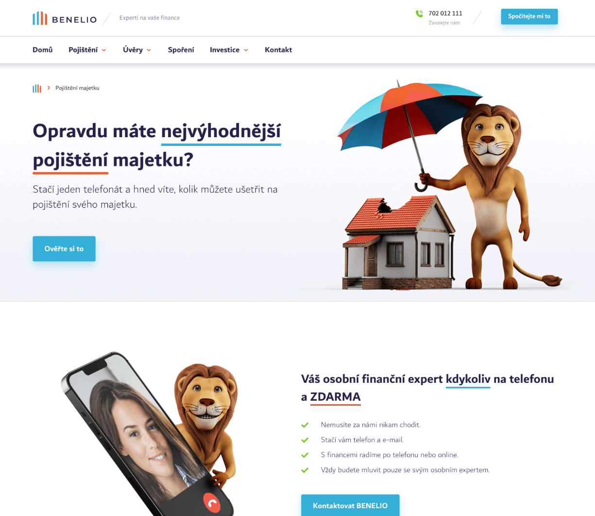 Návrh webu a copywriting pro Benelio.cz – inovativní službu finančních expertů na telefonu
